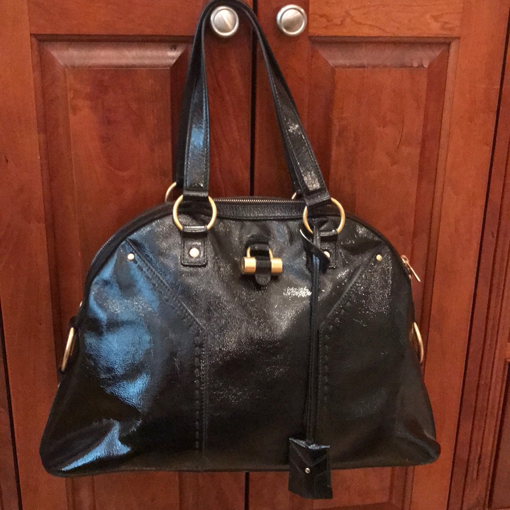 Large Yves Saint Laurent Black Patent Muse Bag